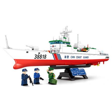 SEMBO 208038 MỘT QUỐC GIA HÙNG MẠNH TÀU CẢNH SÁT BIỂN TYPE 818 BLUE SEA GUARDIAN bộ đồ chơi xếp lắp ráp ghép mô hình Military Army Quân Sự Bộ Đội 691 khối