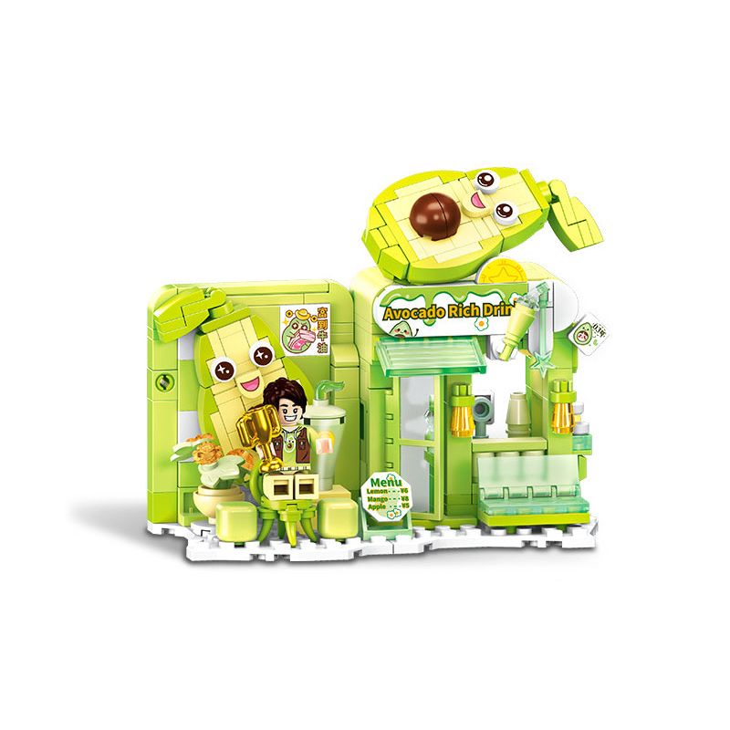 SEMBO 601561 CỬA HÀNG NƯỚC GIẢI KHÁT RICH TO LIUYOU bộ đồ chơi xếp lắp ráp ghép mô hình FUNNY JUICE 351 khối