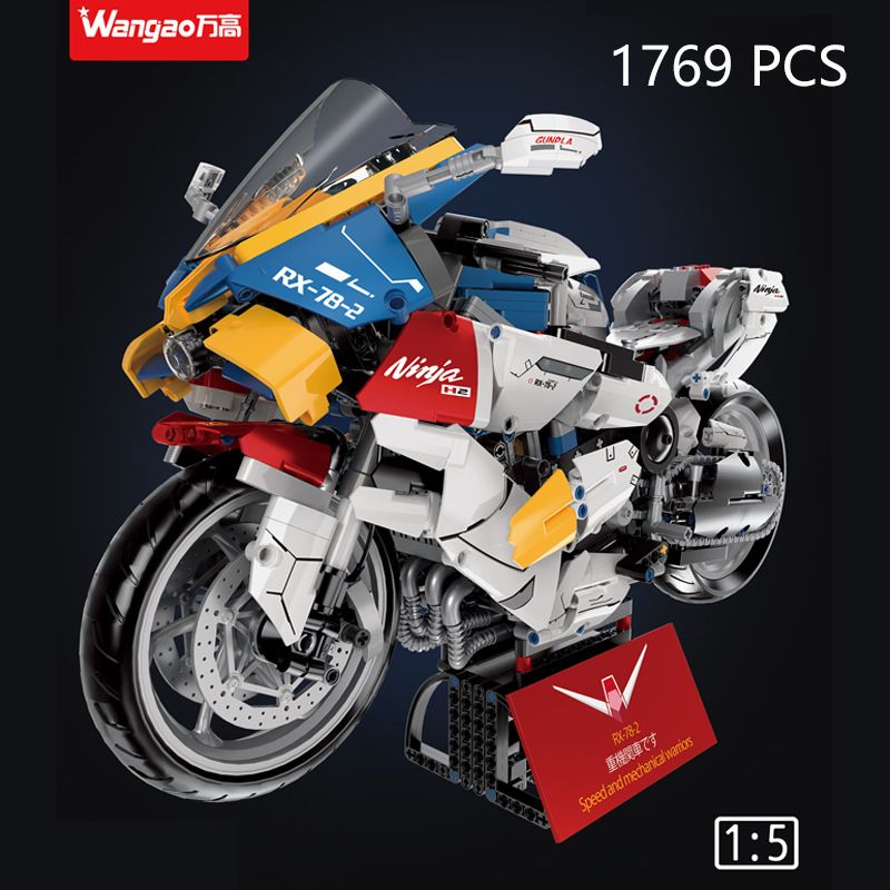 WANGAO 388001 KAWASAKI H2R MÔ TÔ NGUYÊN BẢN RX-78-2 tỷ lệ 1:5 bộ đồ chơi xếp lắp ráp ghép mô hình Technic Kỹ Thuật Công Nghệ Cao Mô Hình Phương Tiện 1769 khối