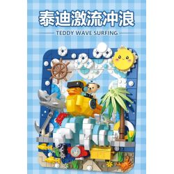 INBRIXX 881503 GẤU BÔNG TEDDY RIDE LƯỚT SÓNG bộ đồ chơi xếp lắp ráp ghép mô hình TEDDY WAVE SURFING