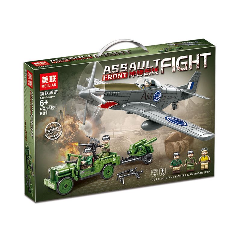 AMERICAN LEAGUE 98306 TIẾN RA TIỀN TUYẾN XE JEEP CỦA QUÂN ĐỘI MỸ MÁY BAY CHIẾN ĐẤU P51 MUSTANG bộ đồ chơi xếp lắp ráp ghép mô hình Military Army Quân Sự Bộ Đội
