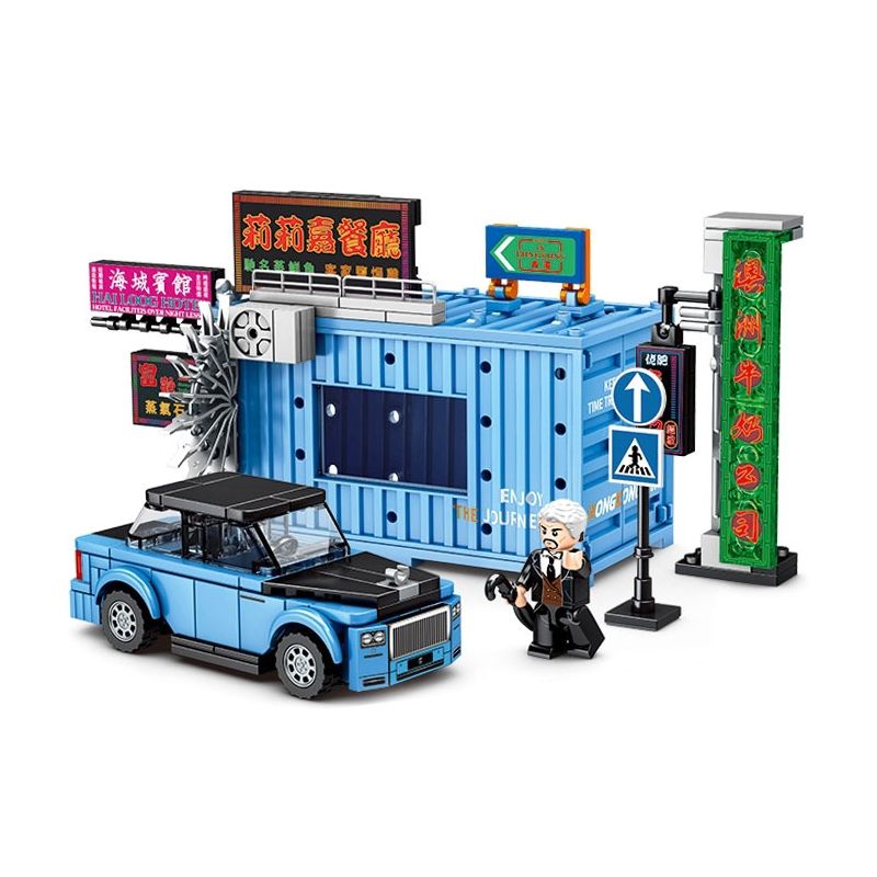 SEMBO 714526 CẢNH ĐƯỜNG PHỐ HỒNG KÔNG XE ĐƯA ĐÓN BK.5 bộ đồ chơi xếp lắp ráp ghép mô hình Racers Đua Tốc Độ 264 khối