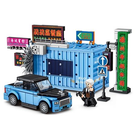 SEMBO 714526 CẢNH ĐƯỜNG PHỐ HỒNG KÔNG XE ĐƯA ĐÓN BK.5 bộ đồ chơi xếp lắp ráp ghép mô hình Racers Đua Tốc Độ 264 khối