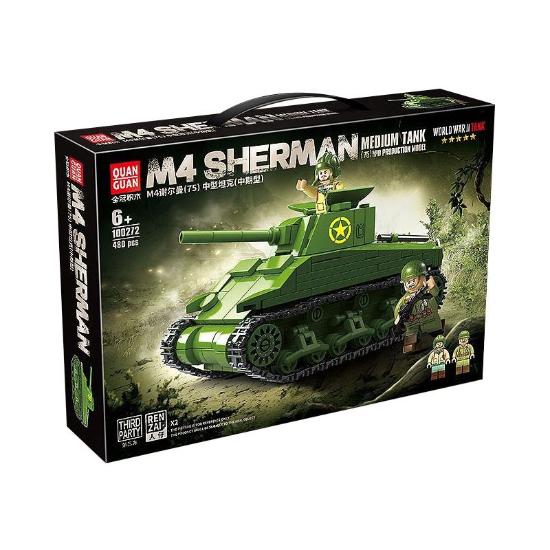 QuanGuan 100272 Quan Guan 100272 TĂNG HẠNG TRUNG M4 SHERMAN (75) (LOẠI HẠN) bộ đồ chơi xếp lắp ráp ghép mô hình Military Army Quân Sự Bộ Đội 480 khối