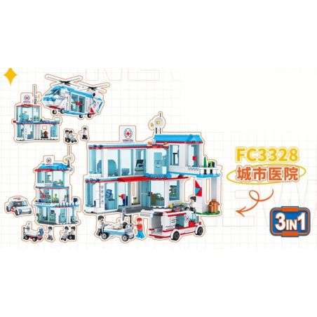 FORANGE FC3328 3328 BỆNH VIỆN THÀNH PHỐ 3IN1 bộ đồ chơi xếp lắp ráp ghép mô hình City 687 khối