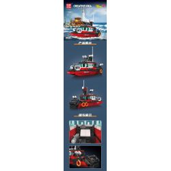 MouldKing 10082 Mould King 10082 THUYỀN CỨU HỎA bộ đồ chơi xếp lắp ráp ghép mô hình City FIRE BOAT Thành Phố 315 khối