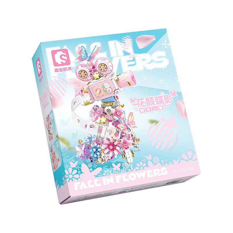 SEMBO 611106 MÁY ẢNH CỔ ĐIỂN HOA VÀ BƯỚM bộ đồ chơi xếp lắp ráp ghép mô hình FALL IN FLOWERS 1109 khối