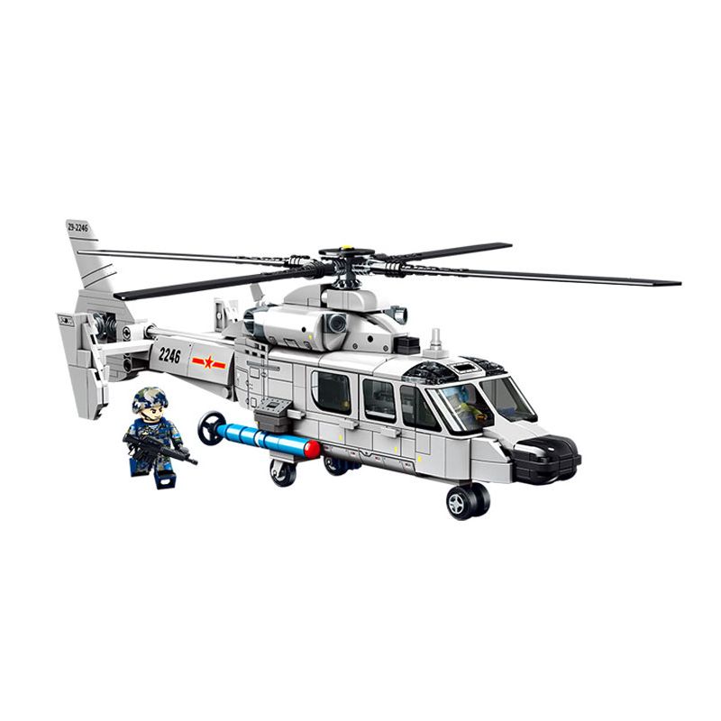 SEMBO 202246 VINH QUANG CỦA NƯỚC MẠNH TRỰC THĂNG HOẠT ĐỘNG TRÊN TÀU SÂN BAY Z-9 bộ đồ chơi xếp lắp ráp ghép mô hình Military Army Quân Sự Bộ Đội 449 khối