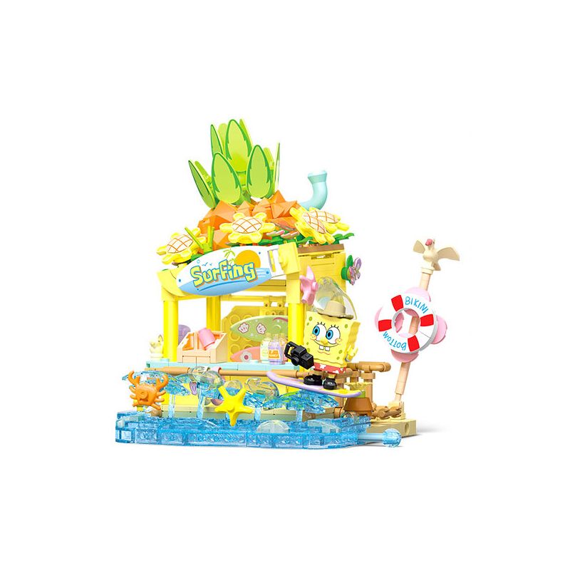 SEMBO 612219 SPONGEBOB SQUAREPANTS CẢNH ĐƯỜNG PHỐ ĐẦY MÀU SẮC CỬA HÀNG LƯỚT SÓNG bộ đồ chơi xếp lắp ráp ghép mô hình Movie & Game SPONGEBOB ISLAND SURF SHOP Phim Và Trò Chơi 519 khối