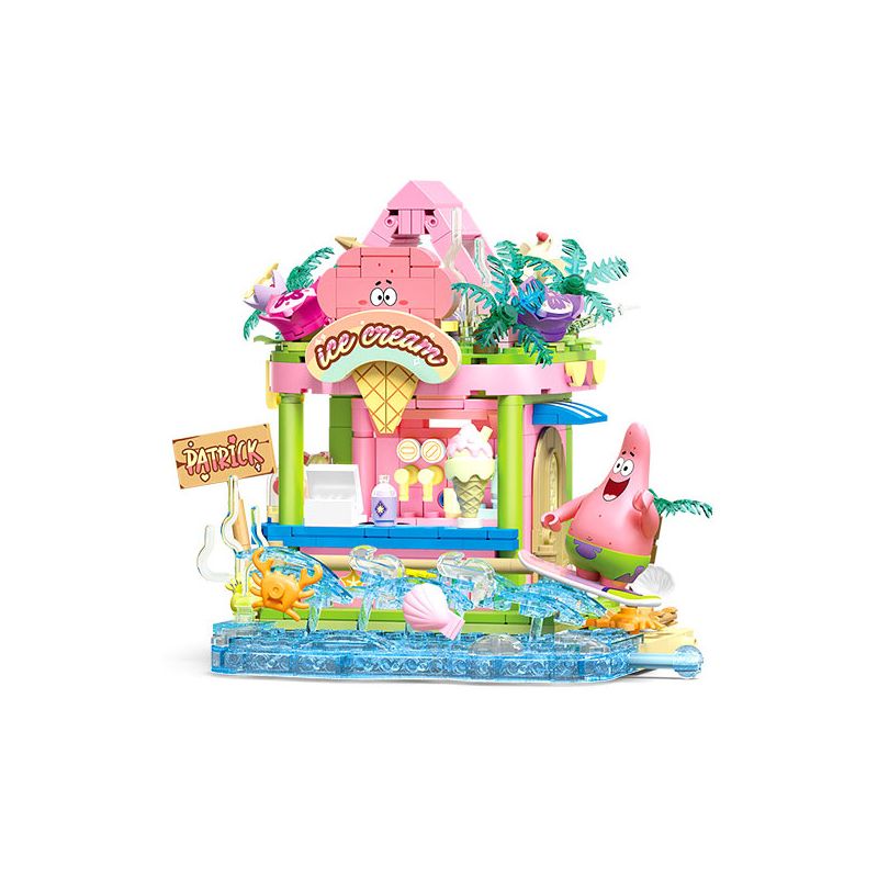 SEMBO 612220 SPONGEBOB SQUAREPANTS CẢNH ĐƯỜNG PHỐ ĐẦY MÀU SẮC NGÔI NHÀ TRÁNG MIỆNG TRÊN ĐẢO bộ đồ chơi xếp lắp ráp ghép mô hình Movie & Game SPONGEBOB SWEET SUMMER Phim Và Trò Chơi 509 khối