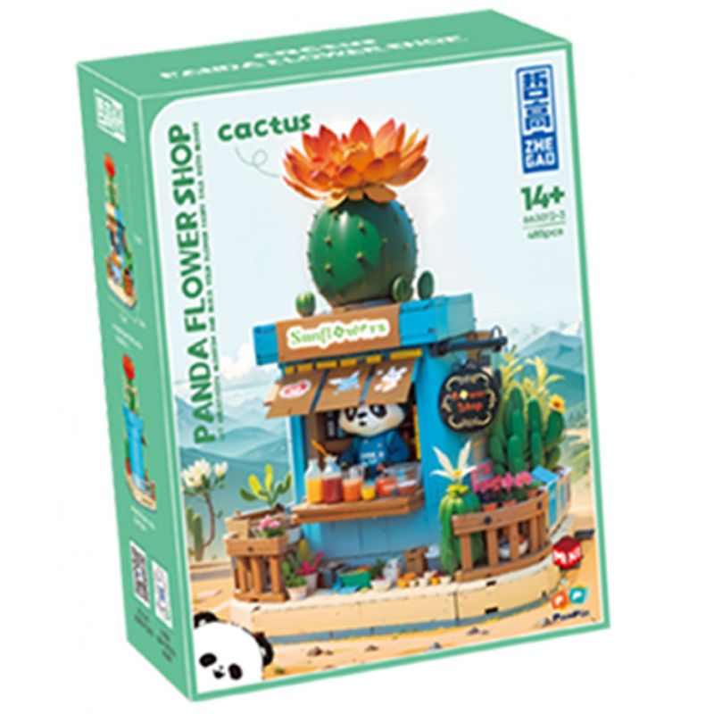 ZHEGAO 663012-3 CỬA HÀNG HOA GẤU TRÚC XƯƠNG RỒNG bộ đồ chơi xếp lắp ráp ghép mô hình PANDA FLOWER SHOP CACTUS 485 khối