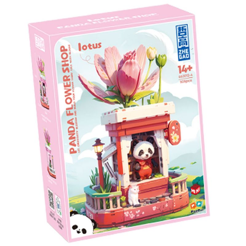 ZHEGAO 663012-4 NGƯỜI BÁN HOA GẤU TRÚC bộ đồ chơi xếp lắp ráp ghép mô hình PANDA FLOWER SHOP LOTUS 505 khối