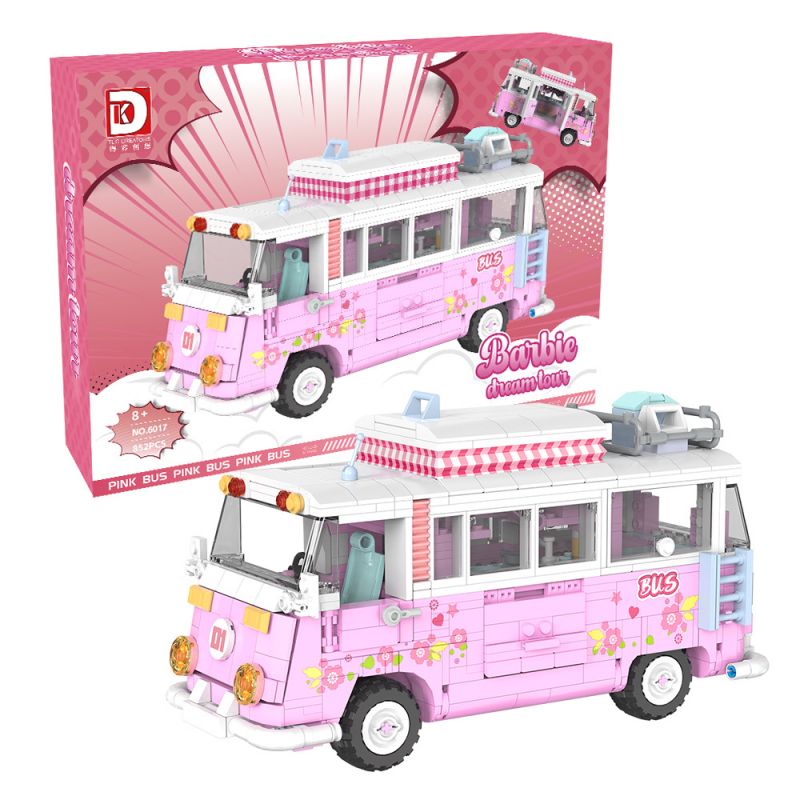 DK 6017 XE BUÝT DU LỊCH BARBIE bộ đồ chơi xếp lắp ráp ghép mô hình Creator BARBIE DREAMTOWN PINK BUS Sáng Tạo 852 khối