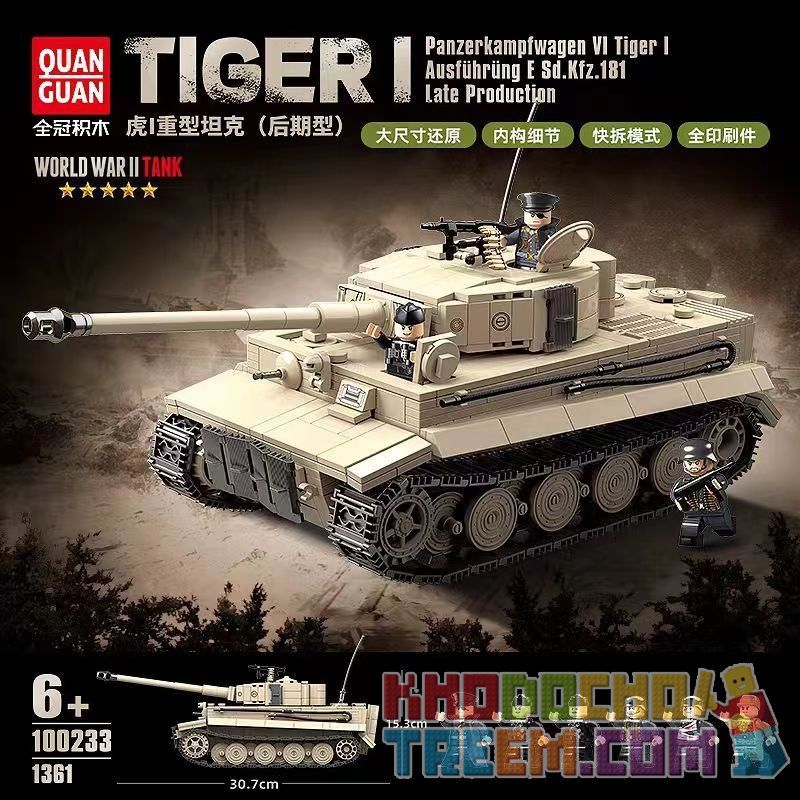 QuanGuan 100233 Quan Guan 100233 XE TĂNG HẠNG NẶNG TIGER (PHIÊN BẢN MUỘN) bộ đồ chơi xếp lắp ráp ghép mô hình Military Army Quân Sự Bộ Đội 1361 khối