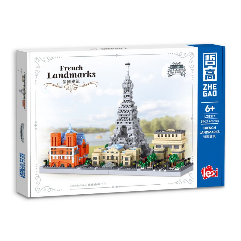 ZHEGAO LZ8317 8317 KIẾN TRÚC PHÁP bộ đồ chơi xếp lắp ráp ghép mô hình Architecture FRENCH LANDMARKS Công Trình Kiến Trúc 2462 khối