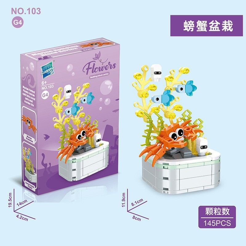 ZUANMA 103G4 CHẬU CÂY CUA bộ đồ chơi xếp lắp ráp ghép mô hình 145 khối