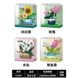 GAOMISI T1029 1029 WORKSHOP HOA 4 LOẠI HƯỚNG DƯƠNG HỒNG THỦY TIÊN TULIP bộ đồ chơi xếp lắp ráp ghép mô hình Arts & Crafts
