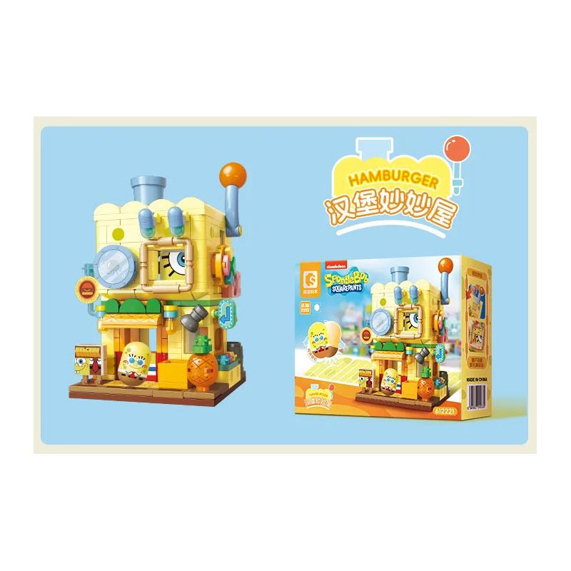 SEMBO 612221 CẢNH ĐƯỜNG PHỐ HAI TẦNG CỦA SPONGEBOB SQUAREPANTS BURGER HOUSE bộ đồ chơi xếp lắp ráp ghép mô hình Movie & Game HAMBURGER Phim Và Trò Chơi