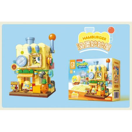 SEMBO 612221 CẢNH ĐƯỜNG PHỐ HAI TẦNG CỦA SPONGEBOB SQUAREPANTS BURGER HOUSE bộ đồ chơi xếp lắp ráp ghép mô hình Movie & Game HAMBURGER Phim Và Trò Chơi