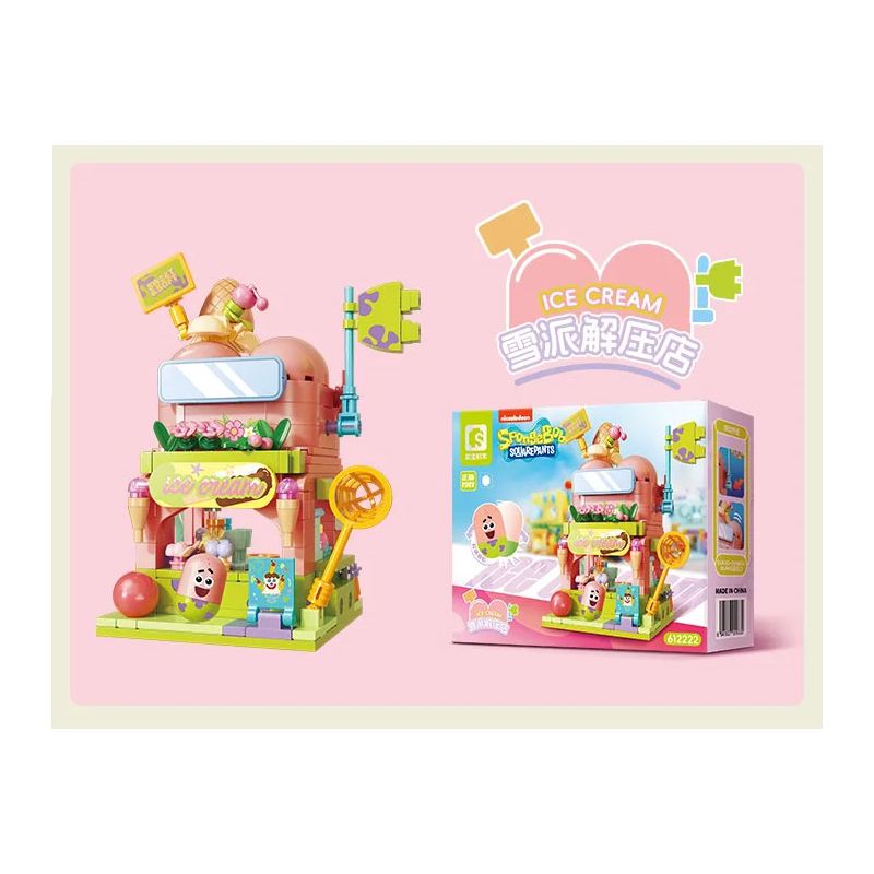 SEMBO 612222 CẢNH ĐƯỜNG PHỐ HAI TẦNG CỦA SPONGEBOB SQUAREPANTS CỬA HÀNG GIẢI NÉN SNOW PIE bộ đồ chơi xếp lắp ráp ghép mô hình Movie & Game ICE CREAM Phim Và Trò Chơi