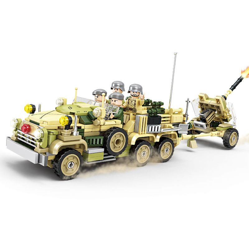 Kazi KY82063 82063 XE TẢI KFZ-69 SÚNG CHỐNG TĂNG 8 TỔ HỢP bộ đồ chơi xếp lắp ráp ghép mô hình KFZ-69 TRUCK ANTI TANK GUN 537 khối