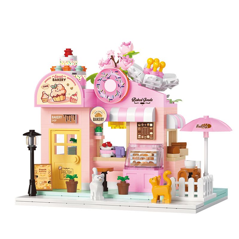 BALODY 21205 NHÀ NGHỆ THUẬT HOA TRỌ ĐÓN ÁNH SÁNG bộ đồ chơi xếp lắp ráp ghép mô hình TIME SHOP 458 khối