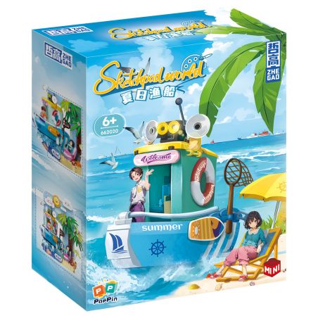 ZHEGAO 662020 THẾ GIỚI SKETCHPAD THUYỀN ĐÁNH CÁ MÙA HÈ bộ đồ chơi xếp lắp ráp ghép mô hình Arts & Crafts SKETCHPAD WORLD 650 khối