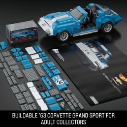 MEGA BLOKS HWW23 HOT WHEELS CORVETTE GRAND SPORT bộ đồ chơi xếp lắp ráp ghép mô hình Creator HOT WHEELS 63 CORVETTE GRAND SPORT RACE CAR Sáng Tạo 1060 khối