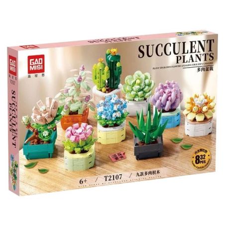 GAOMISI T2107 2107 9 LOẠI CÂY TRỒNG TRONG CHẬU MỌNG NƯỚC bộ đồ chơi xếp lắp ráp ghép mô hình Creator SUCCULENT PLANTS Sáng Tạo 832 khối