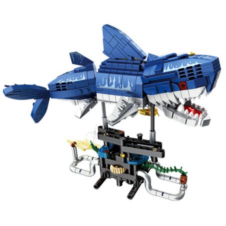 GAOMISI T2105 2105 ĐỘNG VẬT CƠ KHÍ CÁ MẬP CYBORG bộ đồ chơi xếp lắp ráp ghép mô hình MECHANICAL SHARK 734 khối