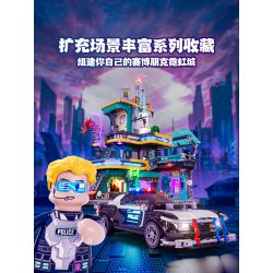 LUMIBRICKS FUNWHOLE F9043 9043 THÀNH PHỐ CYBERPUNK NEON XE TUẦN TRA CỦA CẢNH SÁT ỐC ĐẢO bộ đồ chơi xếp lắp ráp ghép mô hình Creator Sáng Tạo 372 khối