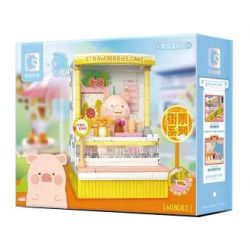 SEMBO 608082 CẢNH ĐƯỜNG PHỐ LỢN ĐÓNG HỘP LULU CỬA HÀNG BÁNH DÂU bộ đồ chơi xếp lắp ráp ghép mô hình Military Army STRAWBERRIES CAKE Quân Sự Bộ Đội 269 khối