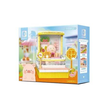 SEMBO 608082 CẢNH ĐƯỜNG PHỐ LỢN ĐÓNG HỘP LULU CỬA HÀNG BÁNH DÂU bộ đồ chơi xếp lắp ráp ghép mô hình Military Army STRAWBERRIES CAKE Quân Sự Bộ Đội 269 khối