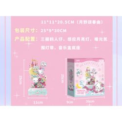 GEKKOSHA 803301 HỘP NHẠC TÌNH YÊU ÁNH TRĂNG CỦA GIA ĐÌNH SANRIO VƯỜN HỒNG KHIÊU VŨ HELLO KITTY bộ đồ chơi xếp lắp ráp ghép mô hình SANRIO CHARACTERS