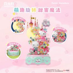 GEKKOSHA 803301 HỘP NHẠC TÌNH YÊU ÁNH TRĂNG CỦA GIA ĐÌNH SANRIO VƯỜN HỒNG KHIÊU VŨ HELLO KITTY bộ đồ chơi xếp lắp ráp ghép mô hình SANRIO CHARACTERS