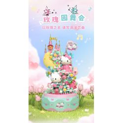 GEKKOSHA 803301 HỘP NHẠC TÌNH YÊU ÁNH TRĂNG CỦA GIA ĐÌNH SANRIO VƯỜN HỒNG KHIÊU VŨ HELLO KITTY bộ đồ chơi xếp lắp ráp ghép mô hình SANRIO CHARACTERS