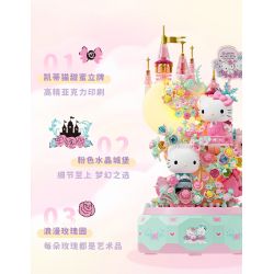 GEKKOSHA 803301 HỘP NHẠC TÌNH YÊU ÁNH TRĂNG CỦA GIA ĐÌNH SANRIO VƯỜN HỒNG KHIÊU VŨ HELLO KITTY bộ đồ chơi xếp lắp ráp ghép mô hình SANRIO CHARACTERS