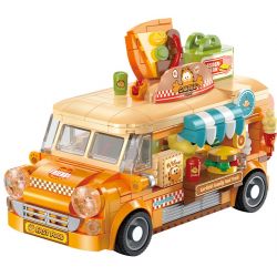 FEMIBOX S44052 44052 GIA ĐÌNH GARFIELD XE TẢI THỰC PHẨM DI ĐỘNG CỦA bộ đồ chơi xếp lắp ráp ghép mô hình Movie & Game GARFIELD FAMILY Phim Và Trò Chơi 450 khối