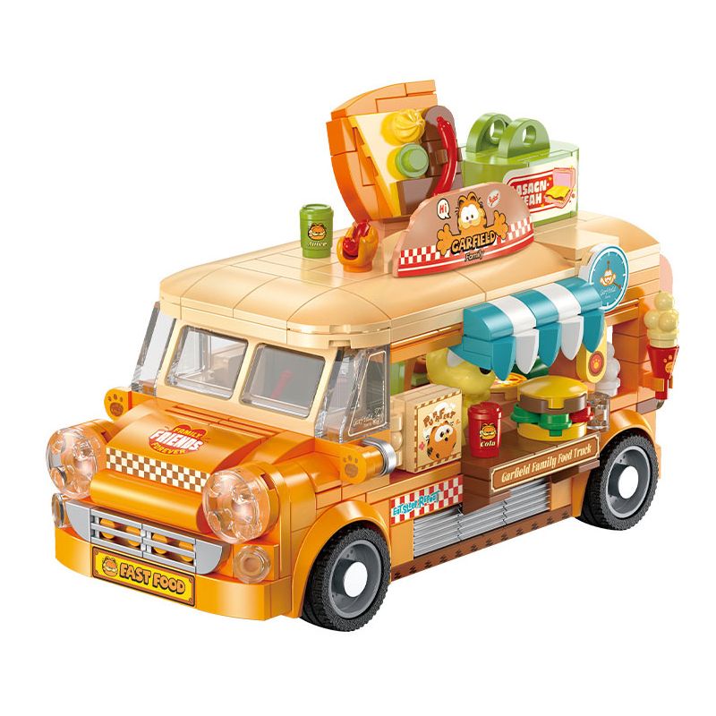 FEMIBOX S44052 44052 GIA ĐÌNH GARFIELD XE TẢI THỰC PHẨM DI ĐỘNG CỦA bộ đồ chơi xếp lắp ráp ghép mô hình Movie & Game GARFIELD FAMILY Phim Và Trò Chơi 450 khối