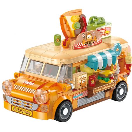 FEMIBOX S44052 44052 GIA ĐÌNH GARFIELD XE TẢI THỰC PHẨM DI ĐỘNG CỦA bộ đồ chơi xếp lắp ráp ghép mô hình Movie & Game GARFIELD FAMILY Phim Và Trò Chơi 450 khối