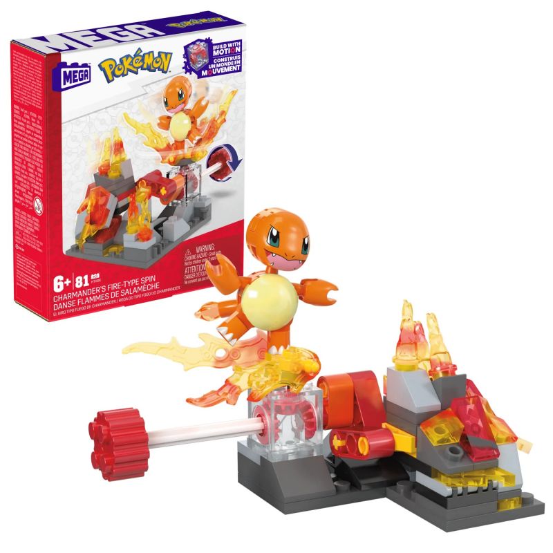 MEGA BLOKS HTH86 POKÉMON CHARMANDER BEYBLADE bộ đồ chơi xếp lắp ráp ghép mô hình Movie & Game POKÉMON CHARMANDER'S FIRE-TYPE SPIN Phim Và Trò Chơi 81 khối