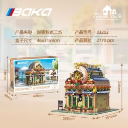 BAKA TECHNOLOGY 33202 XƯỞNG BÁNH RÁN bộ đồ chơi xếp lắp ráp ghép mô hình Creator DONUT DESSERT WORKSHOP Sáng Tạo 3945 khối