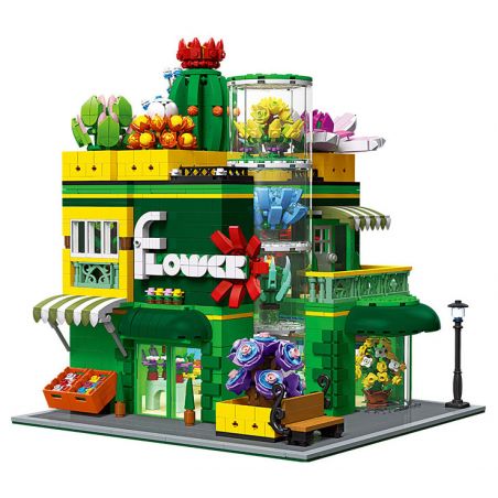 JIESTAR 89108 CHẾ ĐỘ XEM PHỐ SÁNG TẠO CỬA HÀNG THỰC VẬT MỌNG NƯỚC bộ đồ chơi xếp lắp ráp ghép mô hình POTTED PLANT SHOP 2647 khối