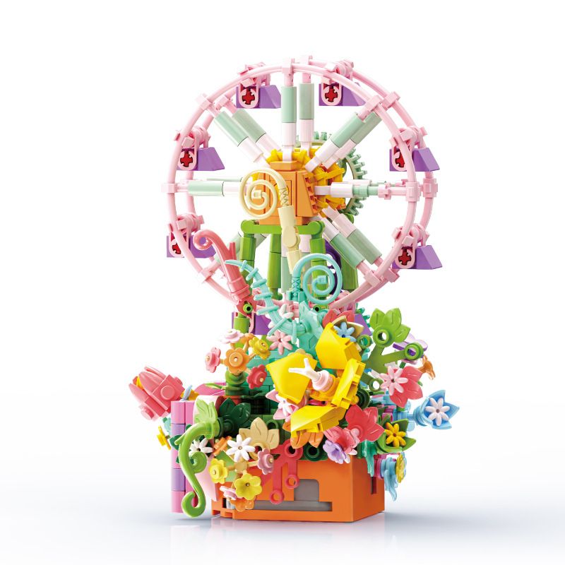 Bozhi 81138 HỘP NHẠC THIÊN ĐƯỜNG ĐẦY MÀU SẮC bộ đồ chơi xếp lắp ráp ghép mô hình FLOWER FERRIS WHEEL MUSIC BOX 364 khối