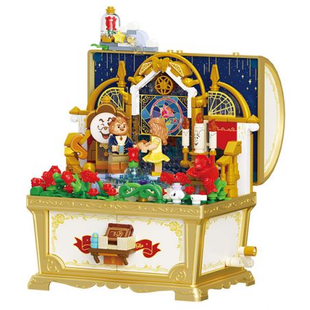 WEKKI 506194 HỘP KHO BÁU ÂM NHẠC NGÀY XỬA XƯA QUẢ BÓNG HỒNG CỦA BELLE bộ đồ chơi xếp lắp ráp ghép mô hình MUSIC TREASURE BOX ROSETTE FETE
