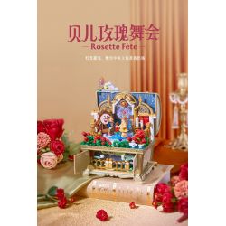 WEKKI 506194 HỘP KHO BÁU ÂM NHẠC NGÀY XỬA XƯA QUẢ BÓNG HỒNG CỦA BELLE bộ đồ chơi xếp lắp ráp ghép mô hình MUSIC TREASURE BOX ROSETTE FETE