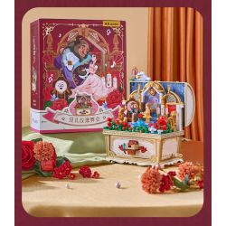 WEKKI 506194 HỘP KHO BÁU ÂM NHẠC NGÀY XỬA XƯA QUẢ BÓNG HỒNG CỦA BELLE bộ đồ chơi xếp lắp ráp ghép mô hình MUSIC TREASURE BOX ROSETTE FETE