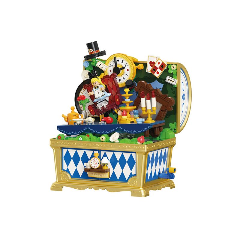 WEKKI 506192 HỘP KHO BÁU ÂM NHẠC NGÀY XỬA XƯA TIỆC TRÀ CỦA ALICE bộ đồ chơi xếp lắp ráp ghép mô hình MUSIC TREASURE BOX MAD TEA-PARTY
