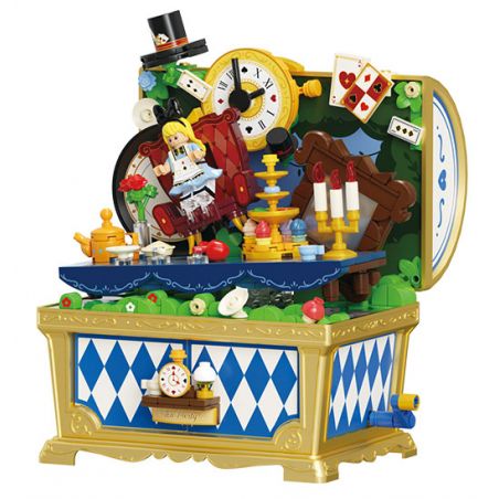 WEKKI 506192 HỘP KHO BÁU ÂM NHẠC NGÀY XỬA XƯA TIỆC TRÀ CỦA ALICE bộ đồ chơi xếp lắp ráp ghép mô hình MUSIC TREASURE BOX MAD TEA-PARTY