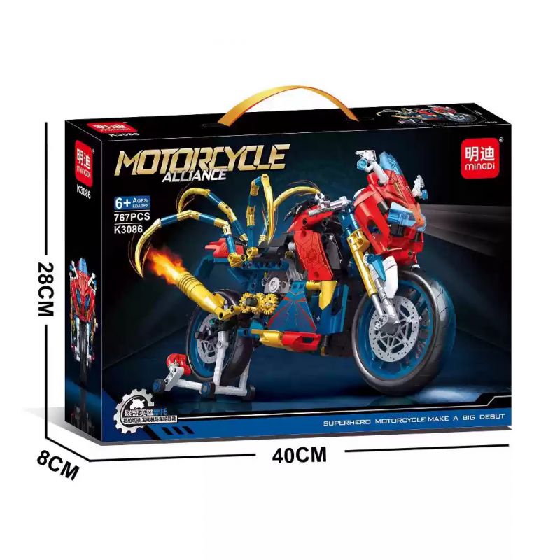 MINGDI LEIBAO K3086 3086 SPIDER HERO MOTORCYCLE bộ đồ chơi xếp lắp ráp ghép mô hình Technic Kỹ Thuật Công Nghệ Cao Mô Hình Phương Tiện 767 khối